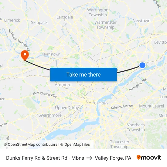 Dunks Ferry Rd & Street Rd - Mbns to Valley Forge, PA map