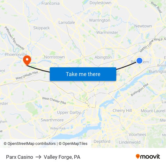 Parx Casino to Valley Forge, PA map