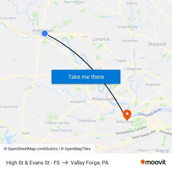 High St & Evans St - FS to Valley Forge, PA map