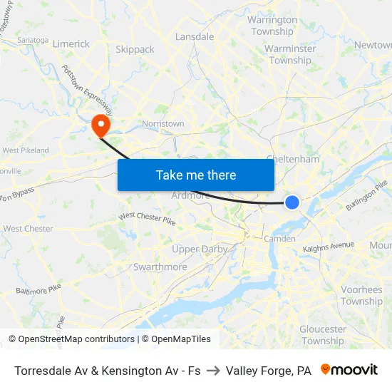 Torresdale Av & Kensington Av - Fs to Valley Forge, PA map