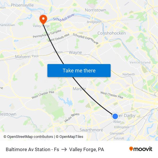 Baltimore Av Station - Fs to Valley Forge, PA map