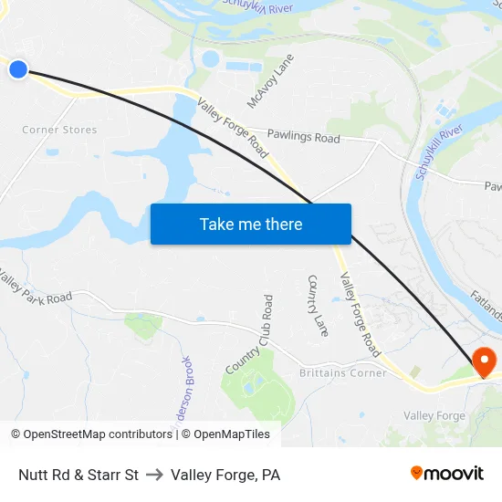 Nutt Rd & Starr St to Valley Forge, PA map