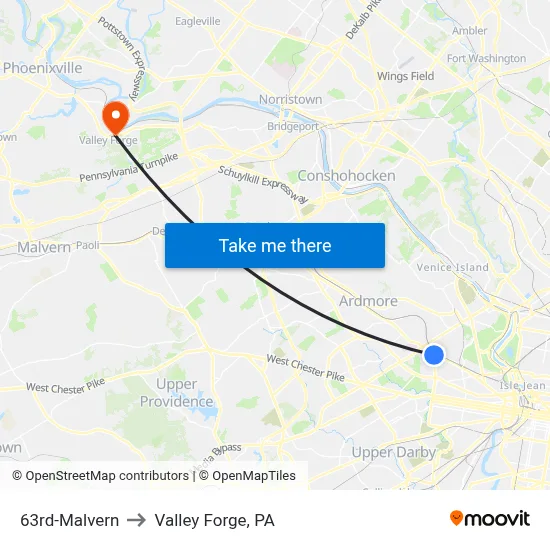 63rd-Malvern to Valley Forge, PA map