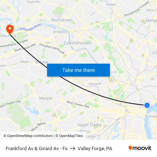 Frankford Av & Girard Av - Fs to Valley Forge, PA map