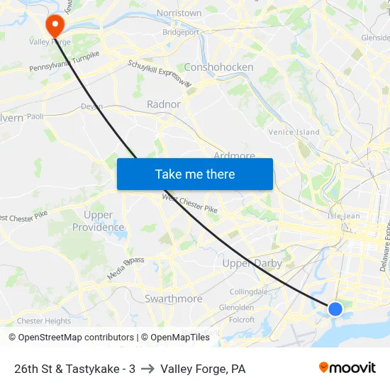 26th St & Tastykake - 3 to Valley Forge, PA map