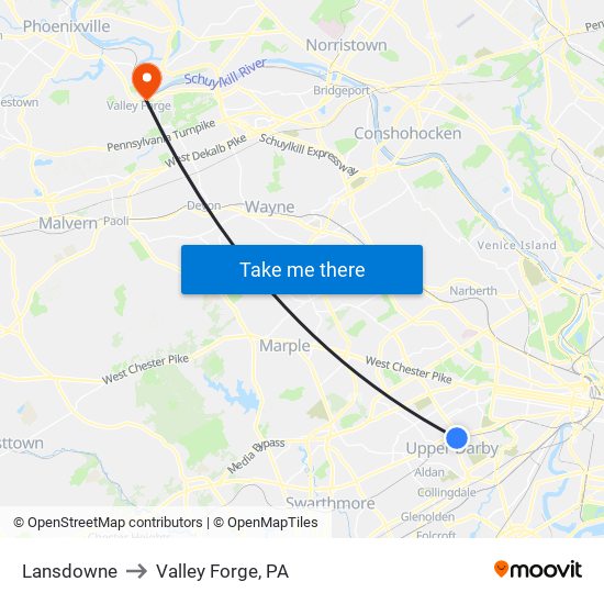 Lansdowne to Valley Forge, PA map