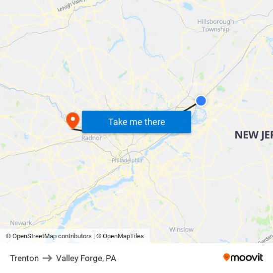 Trenton to Valley Forge, PA map