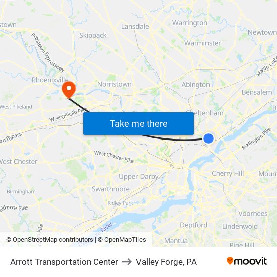 Arrott Transportation Center to Valley Forge, PA map