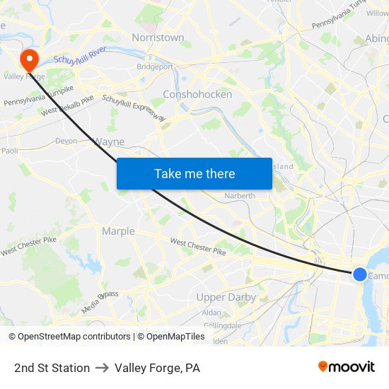 2nd St Station to Valley Forge, PA map
