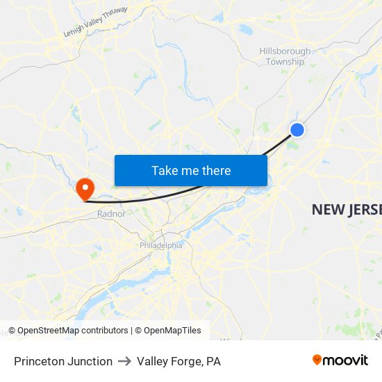Princeton Junction to Valley Forge, PA map