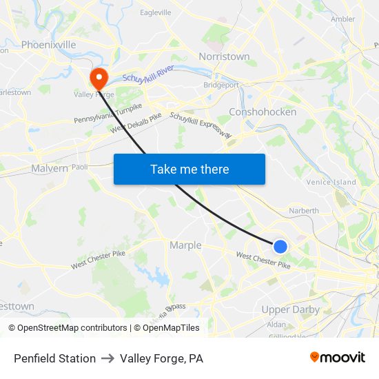 Penfield Station to Valley Forge, PA map