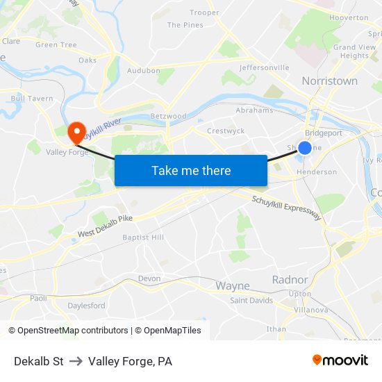 Dekalb St to Valley Forge, PA map