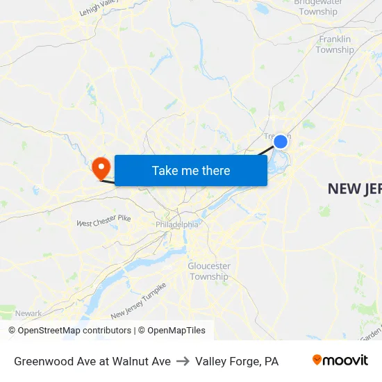Greenwood Ave at Walnut Ave to Valley Forge, PA map