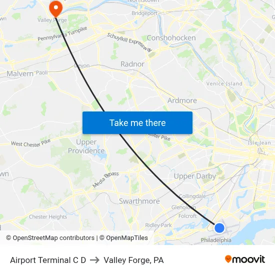 Airport Terminal C D to Valley Forge, PA map