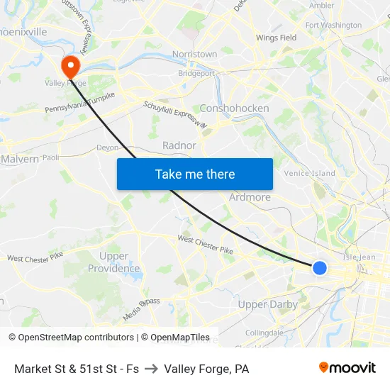 Market St & 51st St - Fs to Valley Forge, PA map