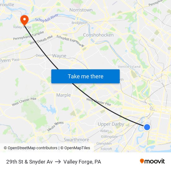 29th St & Snyder Av to Valley Forge, PA map