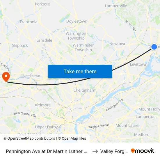 Pennington Ave at Dr Martin Luther King Jr Blvd to Valley Forge, PA map