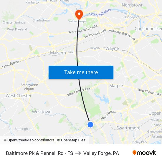 Baltimore Pk & Pennell Rd - FS to Valley Forge, PA map