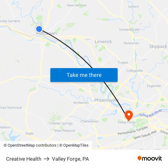 Creative Health to Valley Forge, PA map