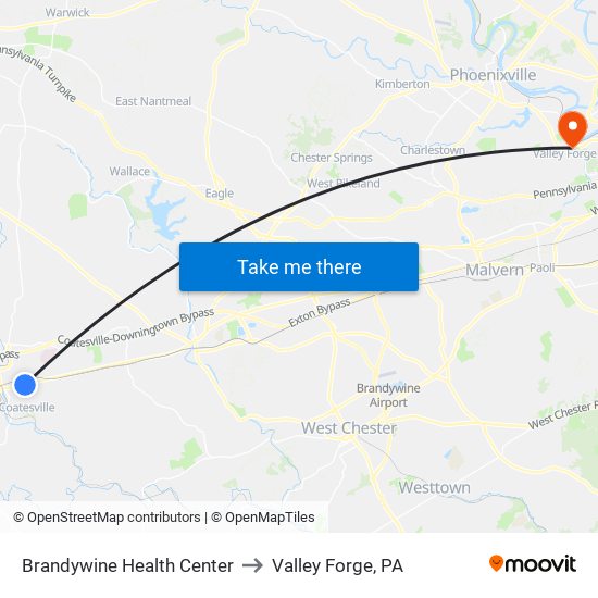 Brandywine Health Center to Valley Forge, PA map