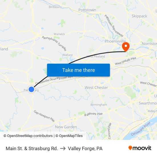 Main St. & Strasburg Rd. to Valley Forge, PA map