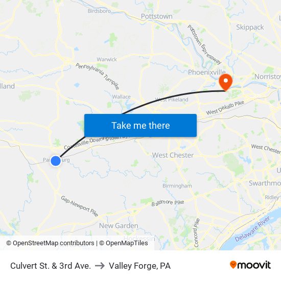 Culvert St. & 3rd Ave. to Valley Forge, PA map