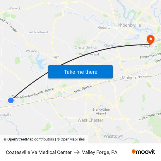 Coatesville Va Medical Center to Valley Forge, PA map