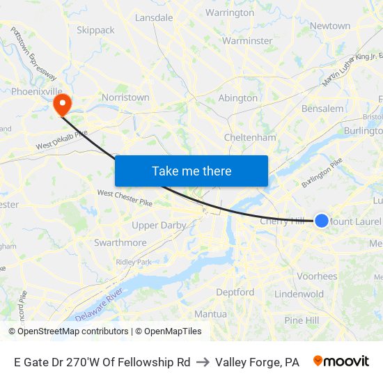 E Gate Dr 270'W Of Fellowship Rd to Valley Forge, PA map