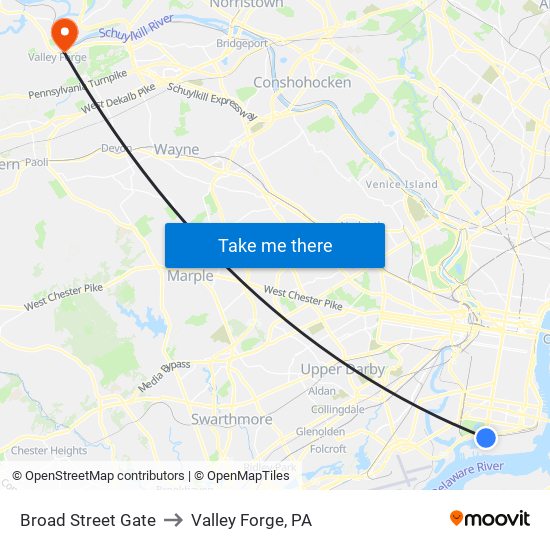 Broad Street Gate to Valley Forge, PA map