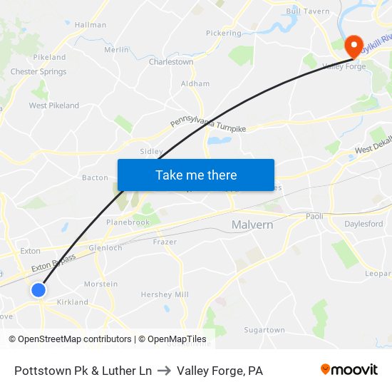 Pottstown Pk & Luther Ln to Valley Forge, PA map