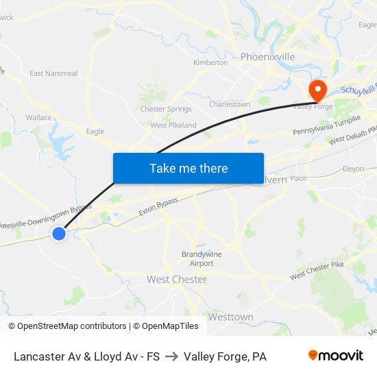 Lancaster Av & Lloyd Av - FS to Valley Forge, PA map