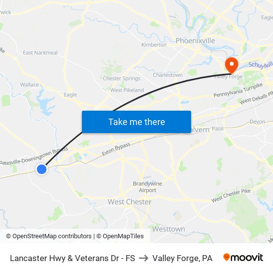 Lancaster Hwy & Veterans Dr - FS to Valley Forge, PA map