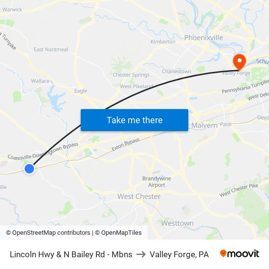 Lincoln Hwy & N Bailey Rd - Mbns to Valley Forge, PA map