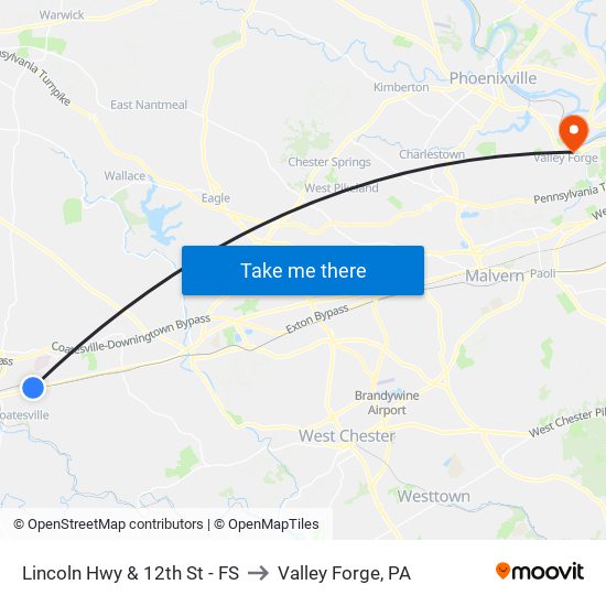 Lincoln Hwy & 12th St - FS to Valley Forge, PA map