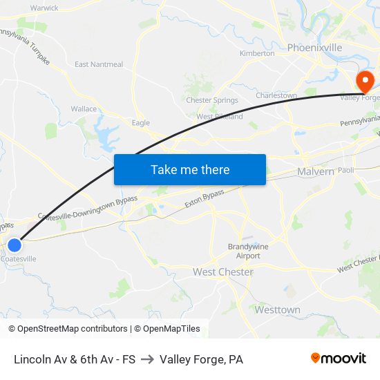 Lincoln Av & 6th Av - FS to Valley Forge, PA map