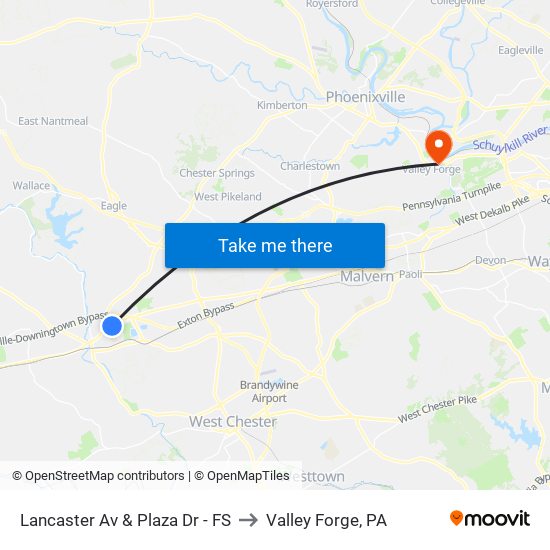 Lancaster Av & Plaza Dr - FS to Valley Forge, PA map
