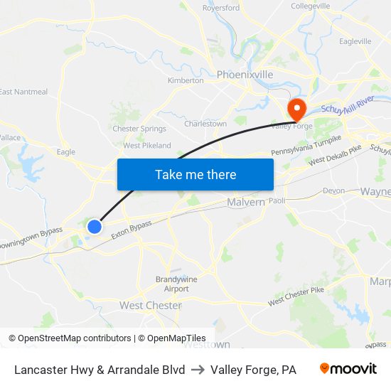 Lancaster Hwy & Arrandale Blvd to Valley Forge, PA map