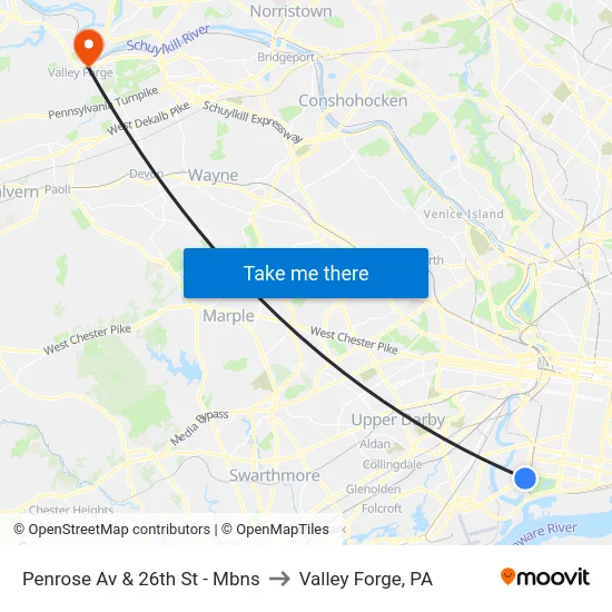 Penrose Av & 26th St - Mbns to Valley Forge, PA map
