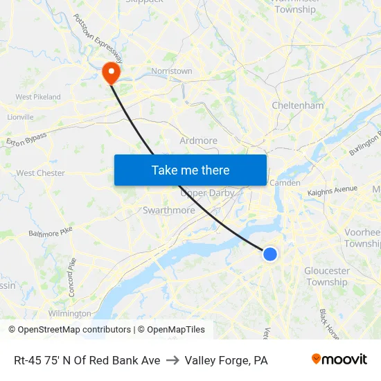 Rt-45 75' N Of Red Bank Ave to Valley Forge, PA map