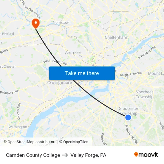 Camden County College to Valley Forge, PA map