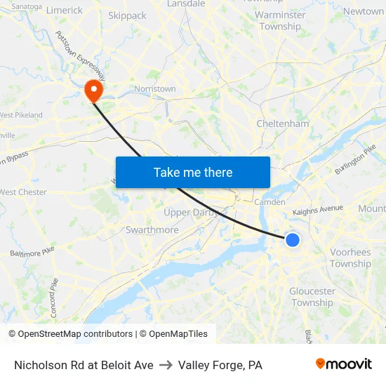 Nicholson Rd at Beloit Ave to Valley Forge, PA map