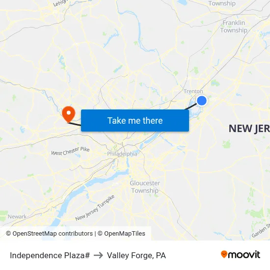 Independence Plaza# to Valley Forge, PA map