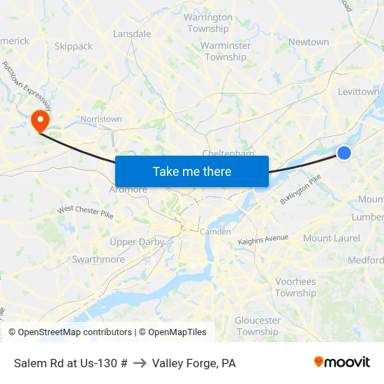 Salem Rd at Us-130 # to Valley Forge, PA map