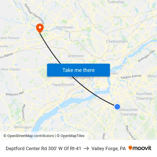 Deptford Center Rd 300' W Of Rt-41 to Valley Forge, PA map