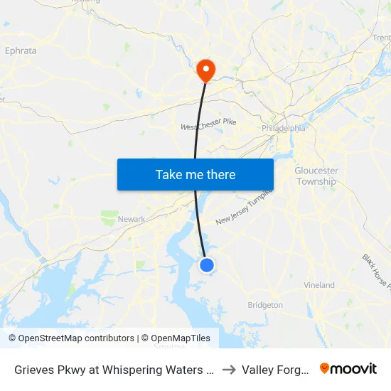 Grieves Pkwy at Whispering Waters Entrance to Valley Forge, PA map