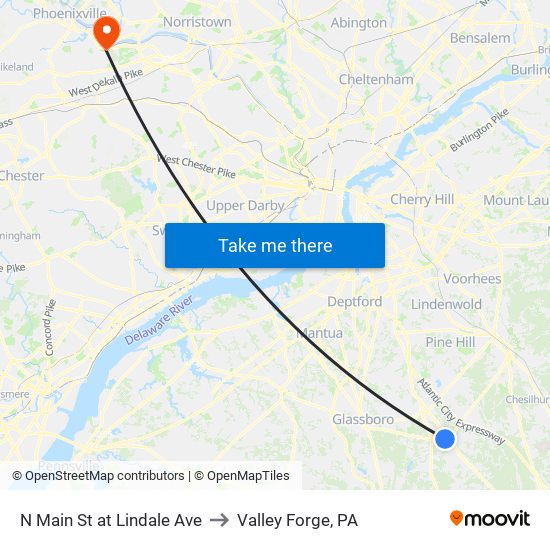 N Main St at Lindale Ave to Valley Forge, PA map
