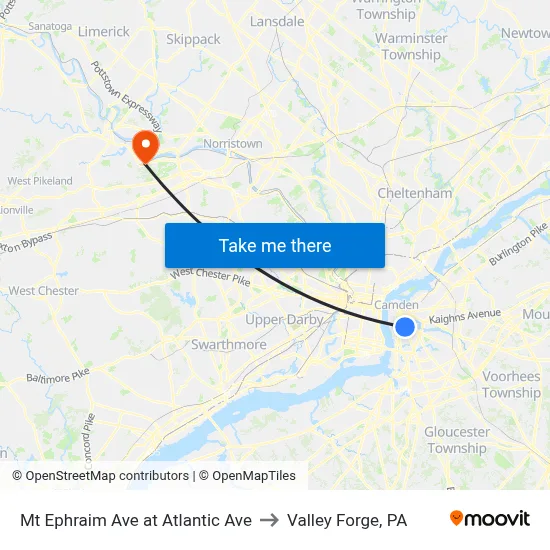 Mt Ephraim Ave at Atlantic Ave to Valley Forge, PA map