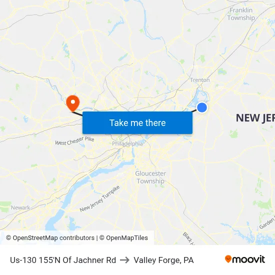 Us-130 155'N Of Jachner Rd to Valley Forge, PA map