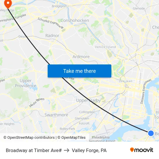 Broadway at Timber Ave# to Valley Forge, PA map