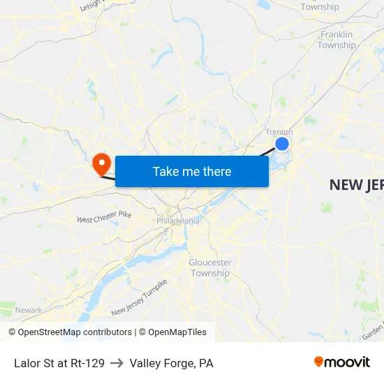 Lalor St at Rt-129 to Valley Forge, PA map